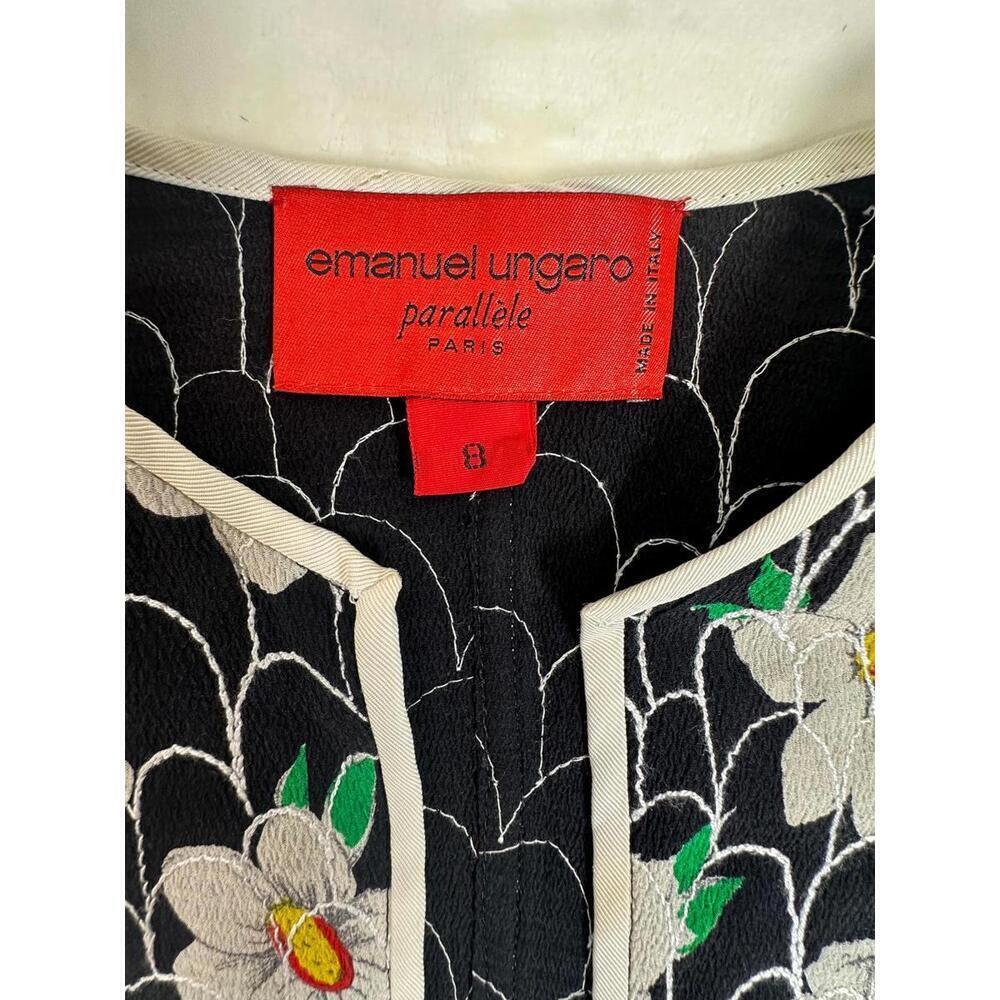 Emanuel Ungaro Parallele 8 Floral Skirt Suit Set Black White Vintage Italy - Picture 5 of 10